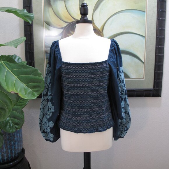 ANTHROPOLOGIE Teal Embroidered Peasant Blouse NWT - Picture 12 of 15